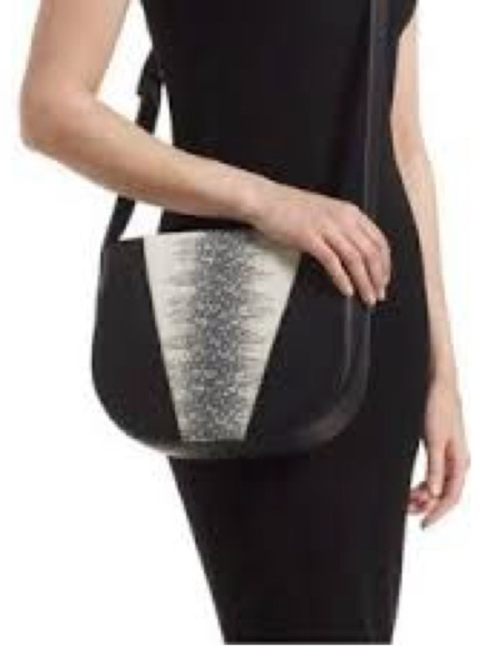 Vince Modern V Lizard Embossed Crossbody Bag